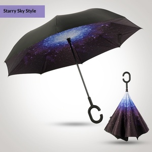 Parapluie publicitaire manuel à long manche double couche avec logo imprimé, tige droite inversée, protection solaire, parapluie cadeau en stock - Product Image 4