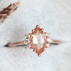 Anillo Brillante Chapado en Oro Rosa, Joyería de Compromiso con Morganita, Circonita Cúbica, Piedra Preciosa Natural, Anillos para Mujer - Product Image 2