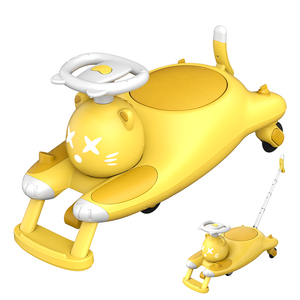 Carro de <span class=keywords><strong>juguete</strong></span> eléctrico de plástico amarillo de 2 ruedas con luces, conectividad en forma de gato para Mop Wiggly 24V RC - Product Image 3
