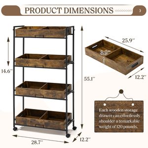 Scaffale in Legno, Marrone Vintage, con Ruote, per <span class=keywords><strong>Cucina</strong></span> o Vetrine di Supermercato, Adatto per Librerie e Espositori per Hobby - Product Image 6
