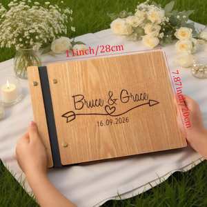 Livre d'or de mariage personnalisé, élégant livre d'or de mariage en bois, décoration de réception, album photo gravé avec nom, souvenir - Product Image 6