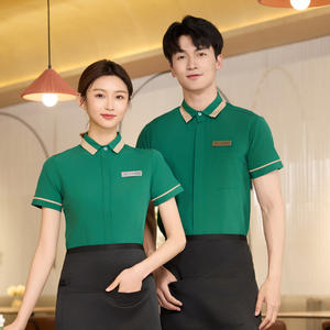 Venta al por mayor Catering Hotel <span class=keywords><strong>Restaurante</strong></span> Bar Café Servidor Recepción Uniforme DE TRABAJO Hombres Mujeres Camarero Camarera Camisa de manga corta - Product Image 2