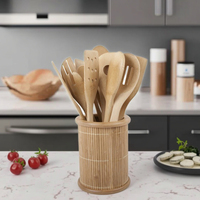 Ensemble d'ustensiles de cuisine en bambou 13 pièces, très vendu, écologique, avec poignée ergonomique