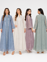 Robe longue élégante YSYL à motif de feuilles, ornée de paillettes, en maille, avec col en V, pour les occasions formelles, les fêtes et les cérémonies, robe Abaya pour femmes