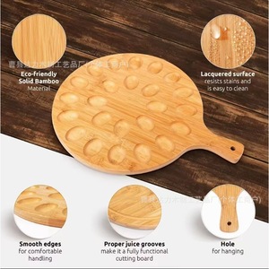 Solid Wood Round Cutting Board With Handle And Juice Grooves For <b>Kitchen</b> Use - Product Image 1
