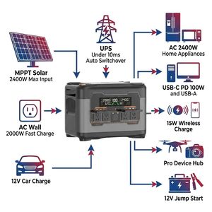 Station d'alimentation portable S2400 2400W à onde sinusoïdale pure, générateur solaire MPPT UPS à charge rapide pour toute la maison en cas d'urgence - Product Image 5