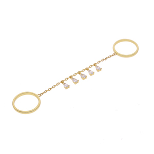 <span class=keywords><strong>Cadena</strong></span> de borla de joyería de moda para mujer de doble dedo chapado en oro <span class=keywords><strong>con</strong></span> anillo CZ de gota de lágrima - Product Image 4
