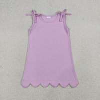 Robes d'été en coton sans manches pour petites filles, couleurs unies, longueur genou, coupe trapèze, avec bordure festonnée – Vente en gros