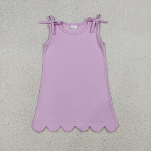 Vestidos de Verano para Niñas Pequeñas, sin Mangas, de Algodón, Largos hasta la Rodilla, con Corte en A y Ribete Festoneado, en Colores Sólidos - Product Image 4