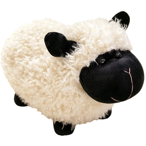 Oveja de Peluche de Lana Blanca con Cara Negra en Contraste, Cuerpo Redondo y Voluminoso, Pelo Rizado, Animal de Peluche Rústico para Decoración de Mesa del Hogar - Product Image 1