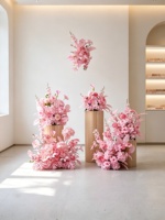 Colonnes florales au sol en fleurs artificielles en soie roses pour mariages, cérémonies, livraison de voitures, aménagement de zones de cérémonie et vitrines