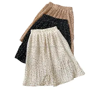 Мини-юбка с принтом в горошек для маленьких девочек, повседневное Креповое платье макси с эластичной талией, плиссированная полуюбка в горошек