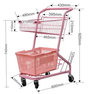 Chariot de supermarché de supermarché, chariot de supermarché à 2 niveaux, chariot de courses à main de fête avec roues, offre spéciale