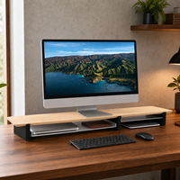 Support de moniteur surélevé en bois clair personnalisé pour ordinateur portable avec étagère de rangement, origine Chine