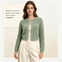 Gaby – Cardigan tricoté à manches longues pour femme, de haute qualité, en maille pointelle bleue, personnalisable OEM, couleur marron, avec boutons en corne