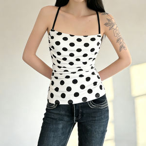 Sweet Girl Polka Dot Halter Tie Cami <b>Top</b> <b>Cross</b> Backless Design Sexy Sleeveless Summer Beachwear <b>Top</b> - Product Image 4