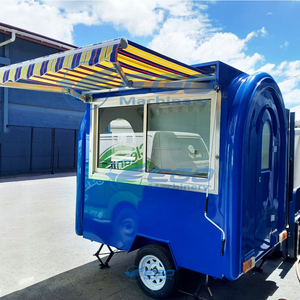 Blue Three Wheeled Electric Ice <b>Cream</b> Customizable Cart with Striped Awning and Serving <b>Window</b> XCEGO Brand - Product Image 1