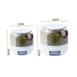 Food Grain Storage Container <b>Large</b> Capacity 6-Grid Rice Dispenser Rotatable Sealed Fridge Organizer Storage <b>Box</b> Rice Bucket - Product Image 2