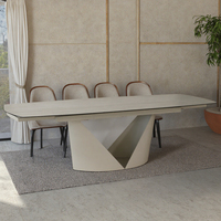 Table à manger moderne sur mesure, luxe léger, pieds en métal, plateau en céramique, verre trempé, utilisation hôtelière, extensible, pliable, grande capacité