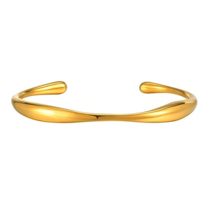 INS Water Wave Jewelry 18K <b>Gold</b> Plated Stainless Steel High-end Chunky Irregular Shaped Open <b>Bangle</b> for Women's Casual/Sporty - Product Image 5