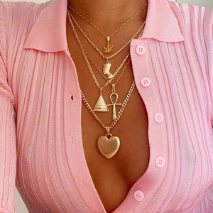 Mujeres corazón ankh Cruz maple leafs faraón egipcio pirámide encantos 5 en 1 multi capas collar <span class=keywords><strong>de</strong></span> Gargantilla - Product Image 1