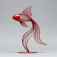 Sculpture en métal en acier inoxydable, paysage, petite statue de poisson rouge, décoration personnalisée, jardin, bureau, art océanique, décoration