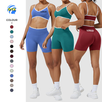 Setelan Olahraga Contoh Gratis Warna Kontras Tanpa Punggung Ketat untuk Yoga dan Lari Bahan Spandex/Nylon Pinggang Elastis