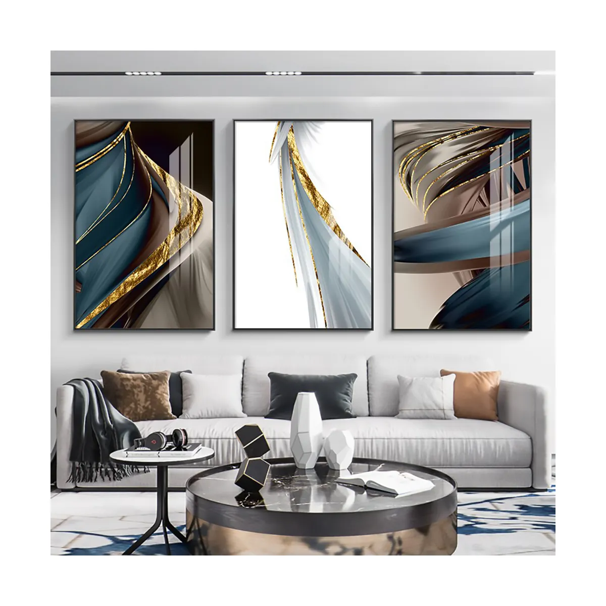 Nordic Style golden featherwall art fine art canvas color pictures for modern luxury living room dining room bedroom wall decor