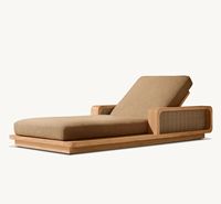 Chaise longue d'extérieur en teck moderne de luxe de haute qualité avec coussins pour villa et terrasse de piscine