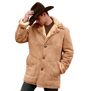 <b>Men's</b> <b>Brown</b> <b>Suede</b> Leather <b>Jacket</b> With Faux Fur Lining Turn-down Collar Windproof Winter Coat Regular Fit Casual Style - Product Image 1