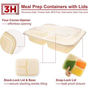Recipientes para preparar comidas con 3 compartimentos [paquete de 150, 33 oz] con tapas, reutilizables, recipientes para llevar comida, aptos para microondas/lavavajillas/congelador - Product Image 2