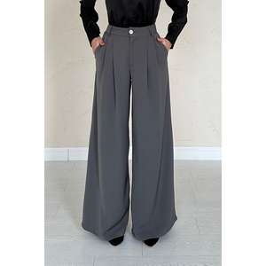 Pantalon élégant taille haute à jambes larges en crêpe fumé infroissable pour femme - Product Image 3