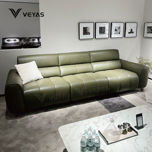 Sofá Seccional Reclinable de Cuero Genuino Moderno y de Tendencia, Color Verde Oliva, Ecológico, Muebles para Sala de Estar de Villa - Product Image 2