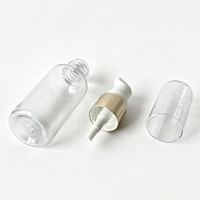 Flacon pompe à lotion en PET transparent avec col en aluminium doré, distributeur vide pour sérum et tonique cosmétique avec capuchon anti-poussière transparent