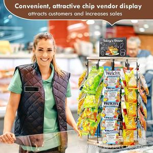 Wooden Rotating Snack Display Rack With Iron <b>Hooks</b> For Supermarket Candy And Chip Storage Desktop Organization Multipurpose - Product Image 2