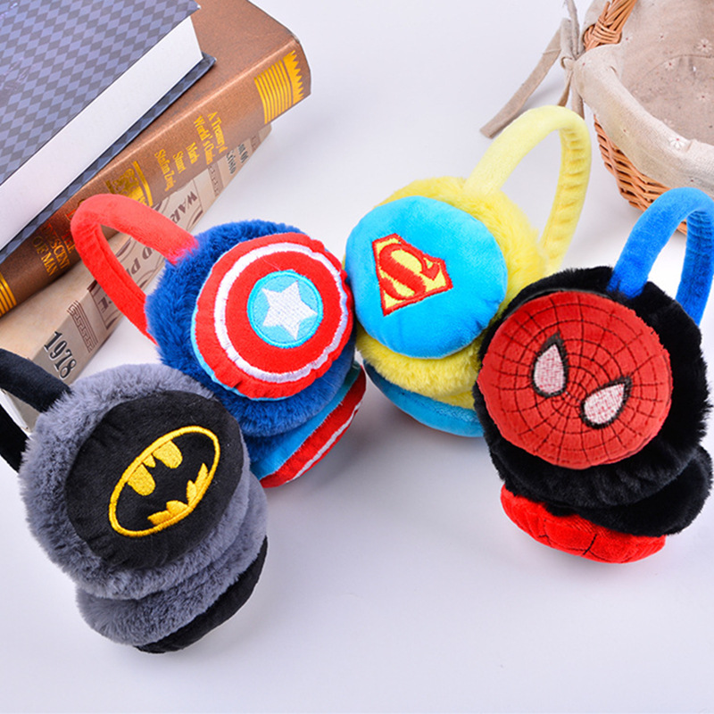 Горячая Распродажа, теплые наушники с героями мультфильмов для детей, супергерои, однотонные Мягкие плюшевые наушники, Зимние теплые наушники с героями Железного человека, жаккардовые наушники