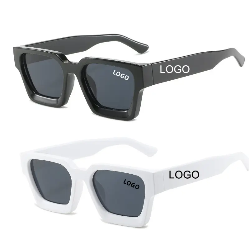 Óculos de sol de plástico grandes de luxo com logotipo personalizado para homens, óculos retrô clássicos de marca de moda, tamanhos quadrados grossos, 2024