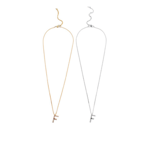 Collana con Ciondolo a Forma di Lettera F in Diamanti, Acciaio Inossidabile, 6 Opzioni di Colore - Product Image 2