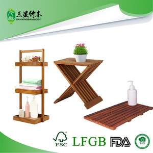 Teak bathroom shelf, floor-standing, no-drill towel <b>bar</b>, foldable bathroom <b>mat</b>. - Product Image 5
