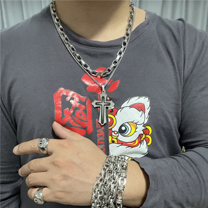 Stainless Steel <b>Cross</b> Pendant Necklace Men's Geometric Design Punk Style Fashion Jewelry 120179 - Product Image 5