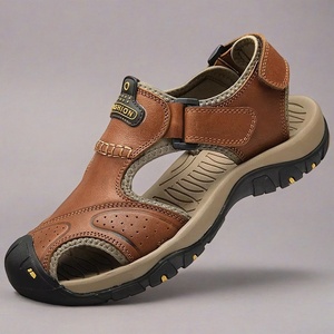 Casual <strong>Men's</strong> Leather <strong>Sandals</strong> <strong>Brown</strong> Color European <strong>Sandals</strong> <strong>Mens</strong> Hiking <strong>Sandals</strong> - Product Image 1