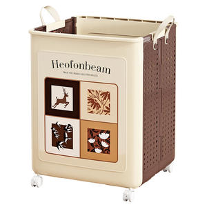 Panier de rangement pliable grande capacité pour vêtements sales, <span class=keywords><strong>style</strong></span> antique, à roulettes, pour balcon, salle de bain, salon, ou rangement de jouets - Product Image 6