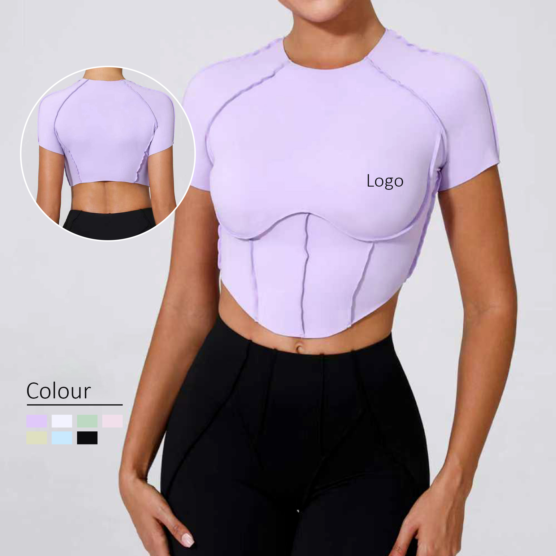 Wholesale Summer Woman Nude Yoga Short Sleeve Chestless Pad Quick Drying Skinny Fit Three-dimensional Fitness Crop Top
