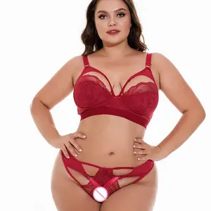 Oem fio livre transparente renda grande tamanho xggg sutiã e calcinha sexy lingerie set