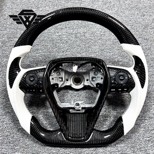 <span class=keywords><strong>Volant</strong></span> de voiture en fibre de carbone personnalisé avec cuir perforé blanc adapté pour Toyota 8th Camry Corolla CHR <span class=keywords><strong>RAV4</strong></span> - Product Image 1