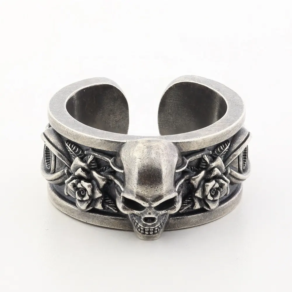 Custom Hip Hop Punk Jewelry 925 Sterling Silver Skull Ring Punk Rock Goth Ring For Men