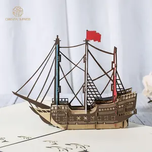 2024 divertente Design 3D di navi a vela Pop-Up biglietti di auguri con busta