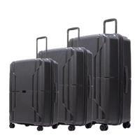Set Koper PP Custom yang Dapat Diperluas, Roda Ganda, Kunci TSA, Warna Hitam, dengan Pegangan Lunak