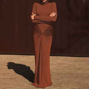 Vestido Midi Elegante de <span class=keywords><strong>Manga</strong></span> Larga con Cuello Alto y Espalda Descubierta, Ideal para Fiestas y Eventos, Envío Rápido, 1 Pieza MOQ - Product Image 1