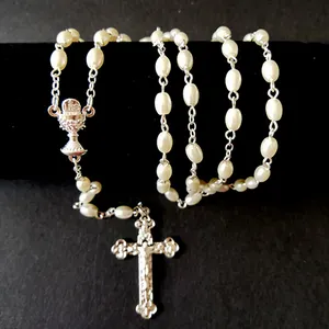 Komi 2022 Hot Sell Rosary 5*7mm glass pearl Necklaces Religious Rosary Necklace for Pary